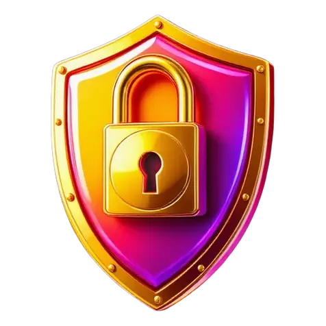 Pink and gold shield with a padlock