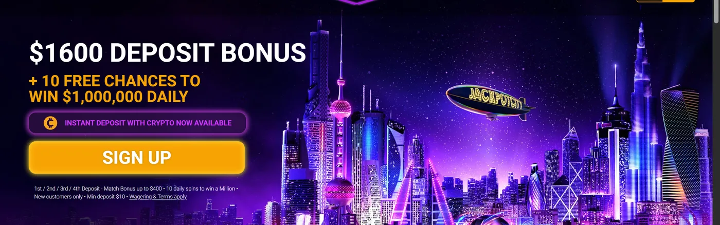 Jackpot City welcome offer banner showing the $1600 deposit bonus