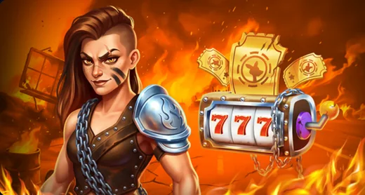 Warrior and slot machine artwork from the Roobet weekly raffle