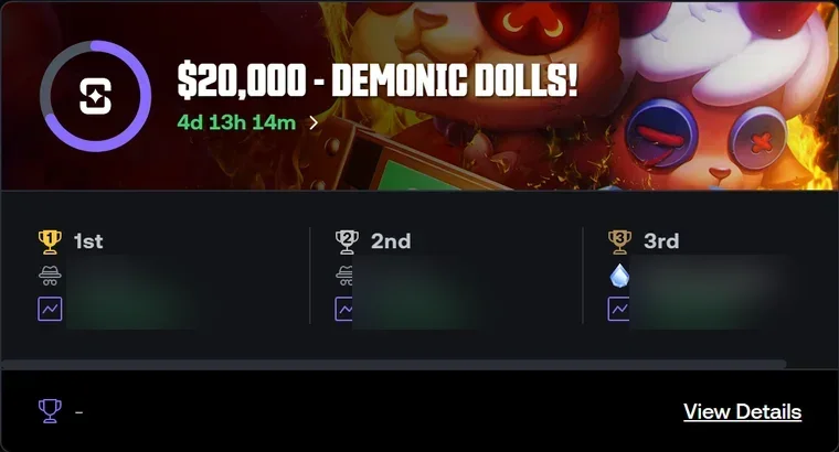 Shuffle Demonic Dolls tournament leaderboard topped by a 10,000x multiplier